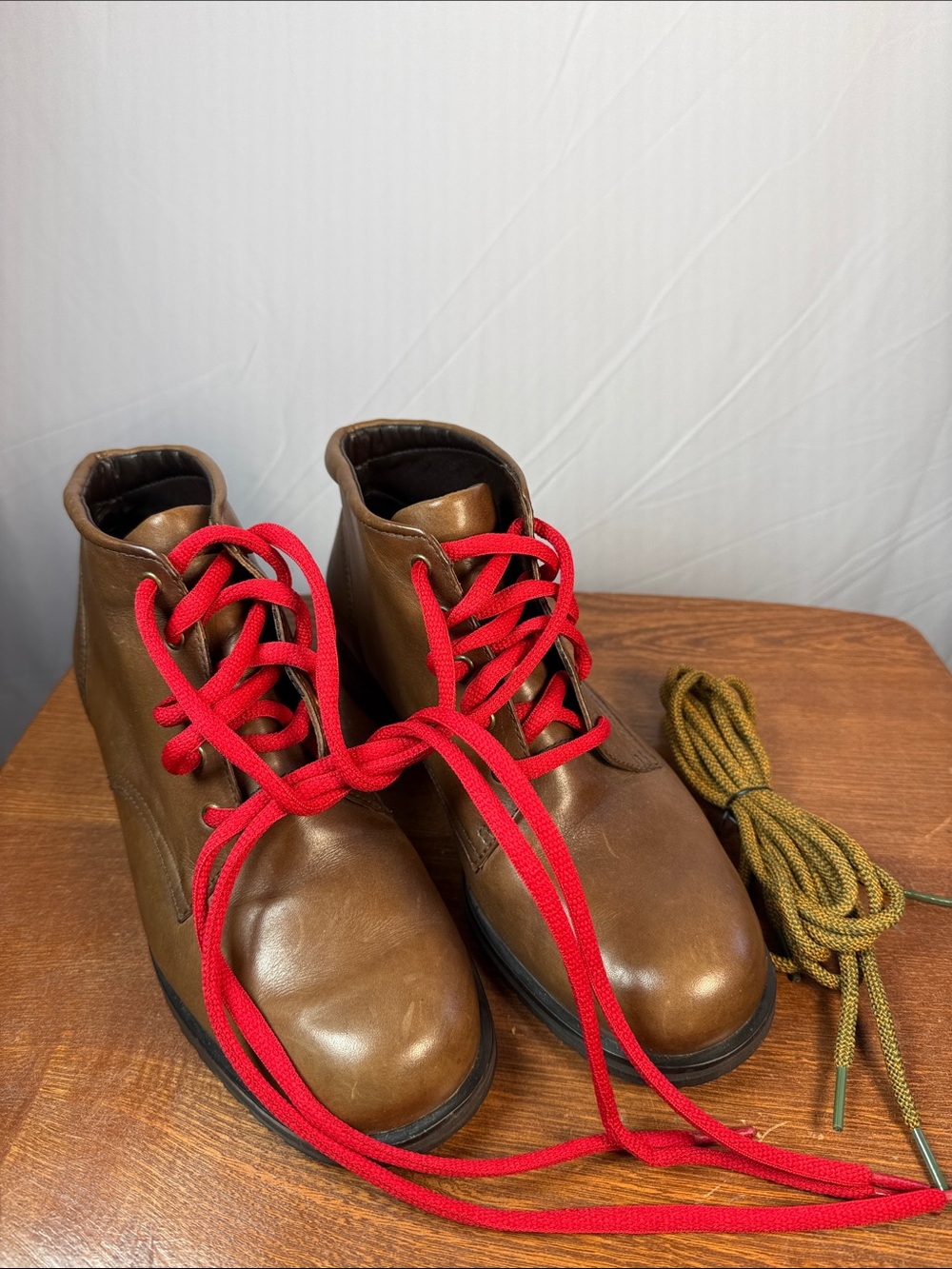 Rockport Brown Leather Boots with Red and Green/Gold Laces